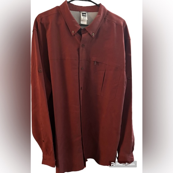 Men's The North Face Maroon Button-Down Shirt XXL Pockets Hike Light - Picture 1 of 12